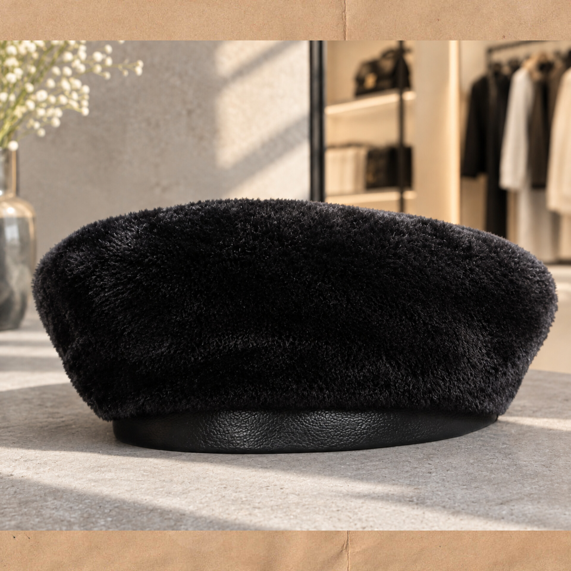 کلاه برت Beret و هنری مخملی با لبه چرم مصنوعی