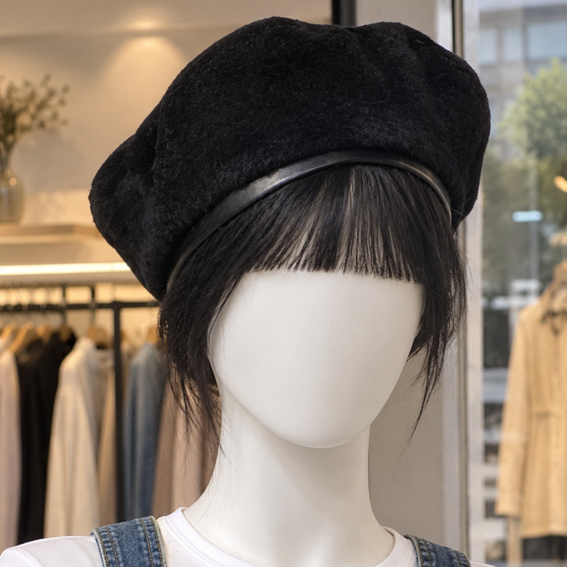 کلاه برت Beret و هنری مخملی با لبه چرم مصنوعی