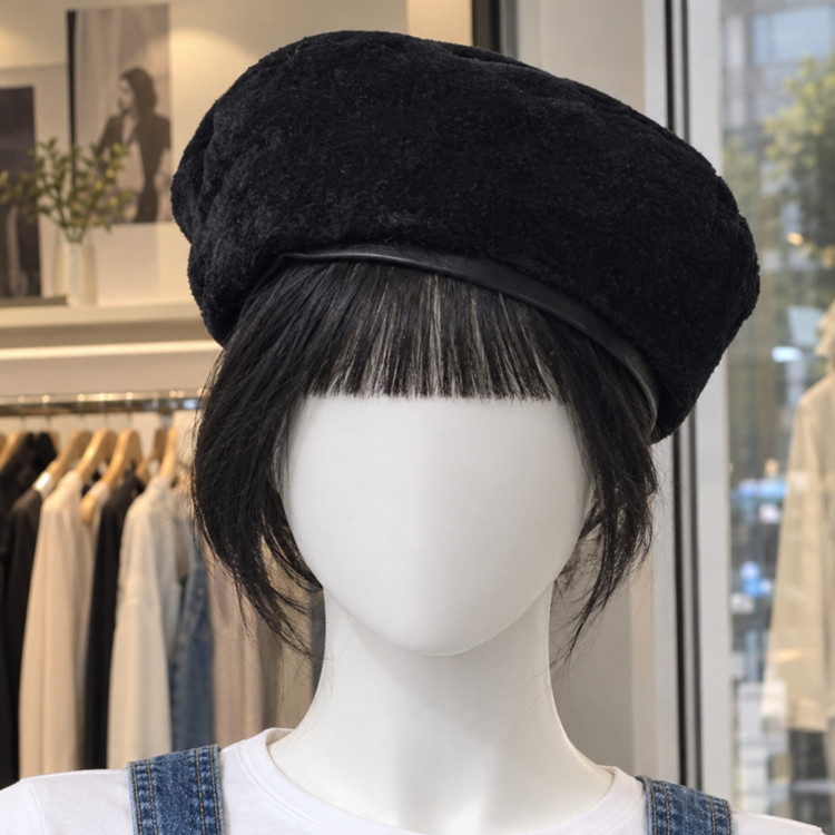 کلاه برت Beret و هنری مخملی با لبه چرم مصنوعی